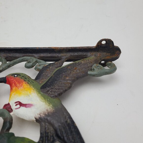 Vintage Cast Iron Painted Cast Iron Hummingbird Shelf Brackets Plant Hanger Bird - Picture 3 of 10